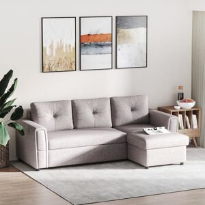 HOMCOM Linen-Look L-Shaped Sofa Bed   Reversible Couch w/ Storage   Sectional Bed Seat Set Sleeper Futon Flat Studio Furniture - Grey