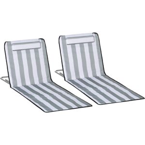 Outsunny Set of 2 Lightweight Foldable Garden Beach Chairs, Adjustable Back, Metal Frame, PE Fabric, Head Pillow, Light Grey