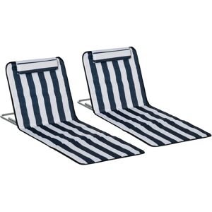 Outsunny Foldable Garden Beach Chair Mat, Set of 2, Lightweight, Adjustable Back, Metal Frame, PE Fabric with Head Pillow, Blue