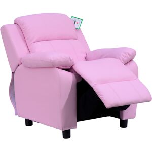 HOMCOM Kids Children Recliner Lounger Armchair Games Chair Sofa Seat PU Leather Look w/ Storage Space on Arms (Pink)