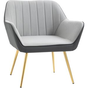 HOMCOM Velvet Accent Chair, Modern Armchair with Gold Steel Legs for Lounge and Bedroom, Light Grey