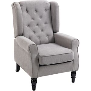 HOMCOM Wingback Armchair, Retro Accent Chair with Wooden Frame, Button Tufted, for Lounge or Bedroom, Grey