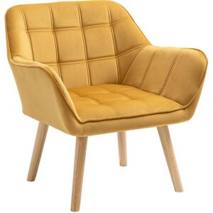 HOMCOM Armchair Accent Chair Wide Arms Slanted Back Padding Iron Frame Wooden Legs Home Bedroom Furniture Seating Yellow