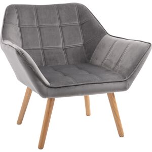 HOMCOM Armchair Accent Chair Wide Arms Slanted Back Padding Iron Frame Wooden Legs Home Bedroom Furniture Seating Grey