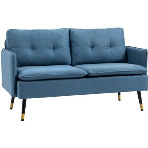 HOMCOM 2 Seater Sofas for Living Room, Fabric Couch, Button Tufted Love Seat with Cushions, Dark Blue