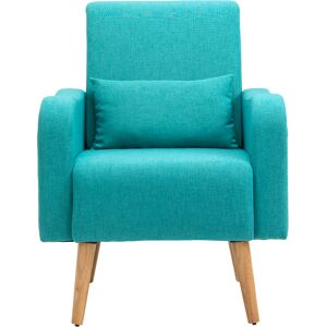 HOMCOM Accent Chair, Linen-Touch Armchair, Upholstered Leisure Lounge Sofa, Club Chair with Wooden Frame, Teal