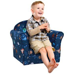HOMCOM Kids Armchair, Planet Theme with Non-Slip Feet, Sturdy Wooden Frame, Comfortable Seating for Children, Blue
