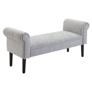 HOMCOM Chaise Lounge Sofa, Linen Fabric Cover, Wooden Leg, Arm Bench for Bed End or Window Seat, Light Grey
