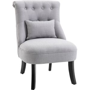 HOMCOM Fabric Single Sofa Dining Chair Tub Chair Upholstered W/ Pillow Solid Wood Leg Home Living Room Furniture Grey