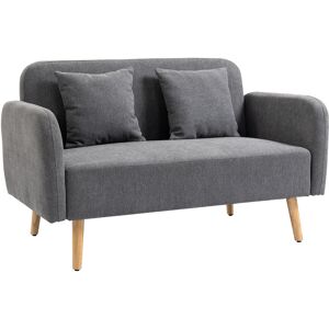 HOMCOM 2-Seat Loveseat Sofa Chenille Fabric Upholstered Couch with Rubberwood Legs, Grey