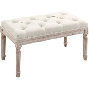 HOMCOM Tufted Ottoman Bench, Linen-Touch Fabric Footstool, Upholstered Accent Seat for Lounge, Bedroom, Corridor, Beige