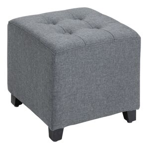 HOMCOM Stylish Square Ottoman Footstool, Linen-Look Fabric, Button Tufts, Wood Frame, Versatile Grey