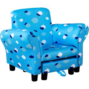 HOMCOM Childrens Sofa Mini Sofa Wood Frame w/ Footrest Anti-Slip Legs High Back Arms Bedroom Playroom Furniture Cute Cloud Star Blue