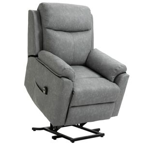 HOMCOM Power Lift Chair Electric Riser Recliner for Elderly, Faux Leather Sofa Lounge Armchair with Remote Control and Side Pocket, Grey