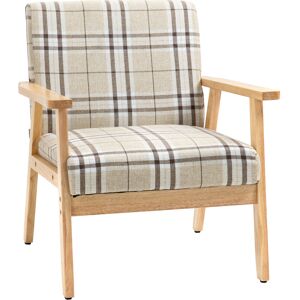 HOMCOM Modern Accent Chairs with Cushioned Seat, Upholstered Linen-Feel Armchair for Bedroom, Living Room Chair with Arms and Wood Legs, Beige