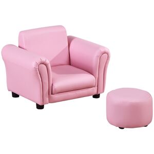 HOMCOM Toddler Chair Single Seater Kids Sofa Set Children Couch Seating Game Chair Seat Armchair w/ Free Footstool (Pink)