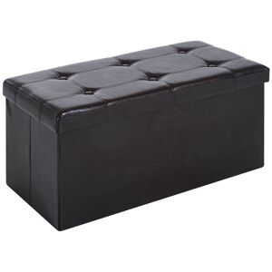 HOMCOM Folding Storage Ottoman, Faux Leather Cube Bench Seat, PU Rectangular Footrest Stool Box, Brown