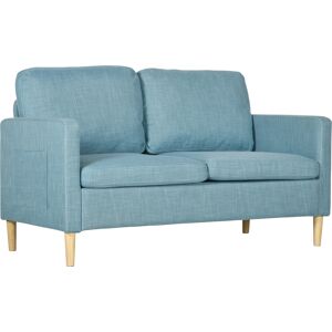 HOMCOM 143cm 2 Seater Sofa for Living Room, Modern Fabric Couch, Loveseat Sofa Settee with Wood Legs and 2 Pockets for Bedroom and Home Office, Blue