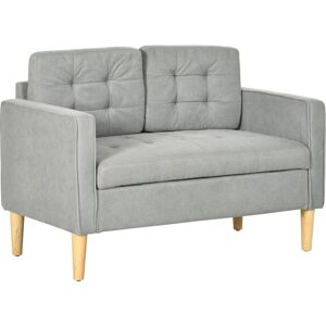 HOMCOM Modern 2 Seater Sofa with Hidden Storage, 117cm Tufted Cotton Couch, Compact Loveseat Sofa with Wood Legs, Light Grey