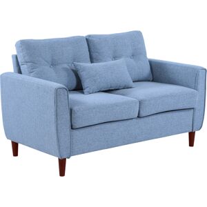 HOMCOM 2 Seat Sofa Double Sofa Loveseat Fabric Wooden Legs Tufted Design for Living Room, Dining Room, Office, Light Blue