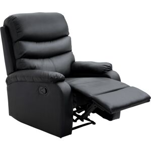 HOMCOM PU Leather Reclining Chair, Manual Recliner Chair with Padded Armrests, Retractable Footrest and Wood Frame, Black