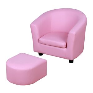 HOMCOM Children's Mini Sofa with Footstool, Thick Padding, Anti-slip Feet, 30 x 28 x 21cm, Pink