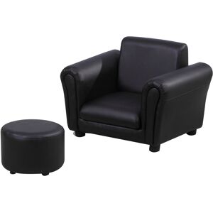 HOMCOM Toddler Chair Single Seater Kids Sofa Set, 54 x 42 x 41cm, Kids Sofa with Stool, Black