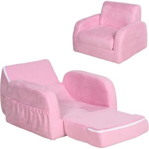 HOMCOM Kids 2 In 1 Armchair Sofa Bed, Fold Out, Padded Wood Frame, Bedroom Furniture, Pink