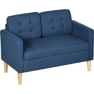 HOMCOM Modern Loveseat Sofa, Compact 2 Seater Sofa with Hidden Storage, 117cm Tufted Cotton Couch with Wood Legs, Blue