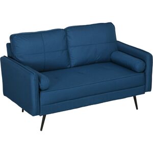 HOMCOM 143cm Loveseat Sofa for Bedroom Upholstered 2 Seater Sofa with Back Cushions and Pillows, Blue