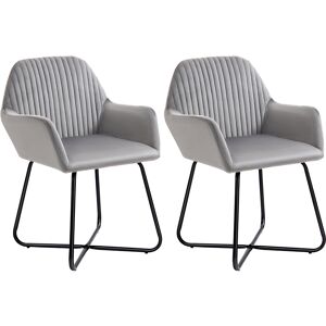 HOMCOM Set of 2, Contemporary Accent Chair, Soft Velvet Fabric Armchair with Durable Metal Base, for Lounge or Reception, Grey