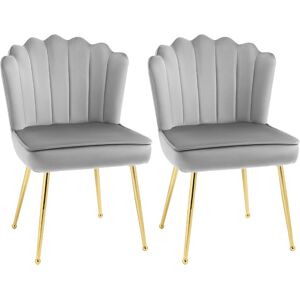 HOMCOM Shell Luxe Velvet Accent Chair, Modern Living Room Chair with Gold Metal Legs for Living Room, Bedroom, Home Office, Set of 2, Grey