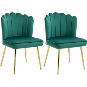 HOMCOM Shell Luxe Velvet Accent Chair, Modern Living Room Chair with Gold Metal Legs for Living Room, Bedroom, Home Office, Set of 2, Green