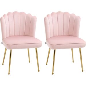 HOMCOM Shell Luxe Velvet Accent Chair, Modern Living Room Chair with Gold Metal Legs for Living Room, Bedroom, Home Office, Set of 2, Pink