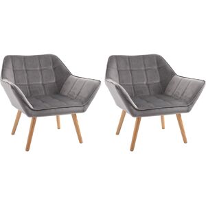 HOMCOM Set of 2 Accent Chairs, Armchair with Wide Arms, Slanted Back, Iron Frame & Wooden Legs, Grey