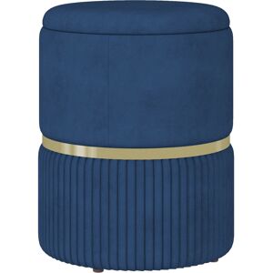 HOMCOM Round Ottoman Stool with Storage, Velvet-feel Fabric Pouffe, Padded Seat Foot Stool, Blue