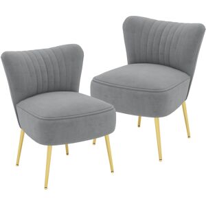 HOMCOM Set of 2 Accent Chairs, Upholstered Living Room Chairs with Gold Tone Steel Legs, Wingback Armless Chairs, Grey