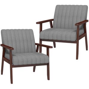 HOMCOM Set of 2 Accent Chairs, Upholstered Living Room Chairs with Wood Legs, Armchairs for Bedroom, Living Room, Grey