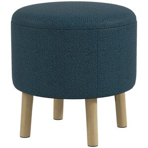 HOMCOM Round Ottoman, Linen Fabric Upholstered Footstool with Storage, Padded Seat & Wooden Legs, Blue