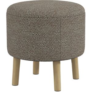 HOMCOM Linen Fabric Ottoman Stool, Round with Storage, Padded Seat, Wooden Legs, Hidden Space, Light Grey