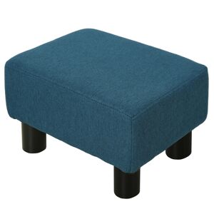 HOMCOM Linen Fabric Ottoman Footstool, Cube Design with 4 Plastic Legs, Comfortable Seating, Blue