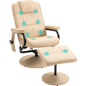 HOMCOM Manual Sofa Reclining Armchair PU Leather Massage Recliner Chair and Ottoman, Cream