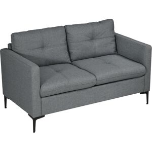 HOMCOM 133cm Loveseat Sofa, Modern Fabric Couch with Steel Legs, Upholstered 2 Seater Sofa for Living Room, Bedroom, Dark Grey