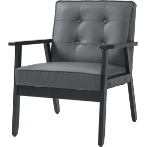 HOMCOM Accent Chair, PU Leather Armchair, Occasional Chair with Beech Wood Frame for Living Room Reception Bedroom Balcony, Grey and Black