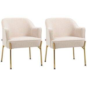 HOMCOM Elegant Accent Chair, Armchair for Living Room, Vanity Chair with Gold Metal Legs, Soft Padded Seat, Set of 2, White