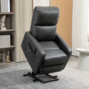 HOMCOM Riser and Recliner Chairs for the Elderly, PU Leather Upholstered Lift Chair for Living Room with Remote Control, Side Pockets, Charcoal Grey