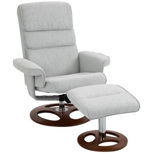 HOMCOM Recliner Chair Ottoman Set 360° Swivel Sofa Stool Modern Soft Thick Padding Wood Base Grey