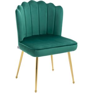 HOMCOM Glam Velvet-Feel Shell Accent Chair, Luxe Vanity Makeup Seat, Metal Legs, Comfort Padding, Green