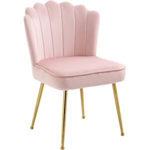 HOMCOM Velvet-Feel Shell Luxe Accent Chair, Glam Vanity Chair Makeup Seat, Home Bedroom Lounge with Metal Legs Comfort Padding, Pink