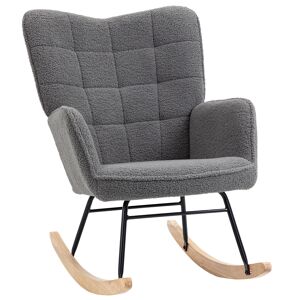HOMCOM Wingback Rocking Chair for Nursing, Berber Fleece Nursery Glider Rocker, Modern Armchair for Living Room, Dark Grey